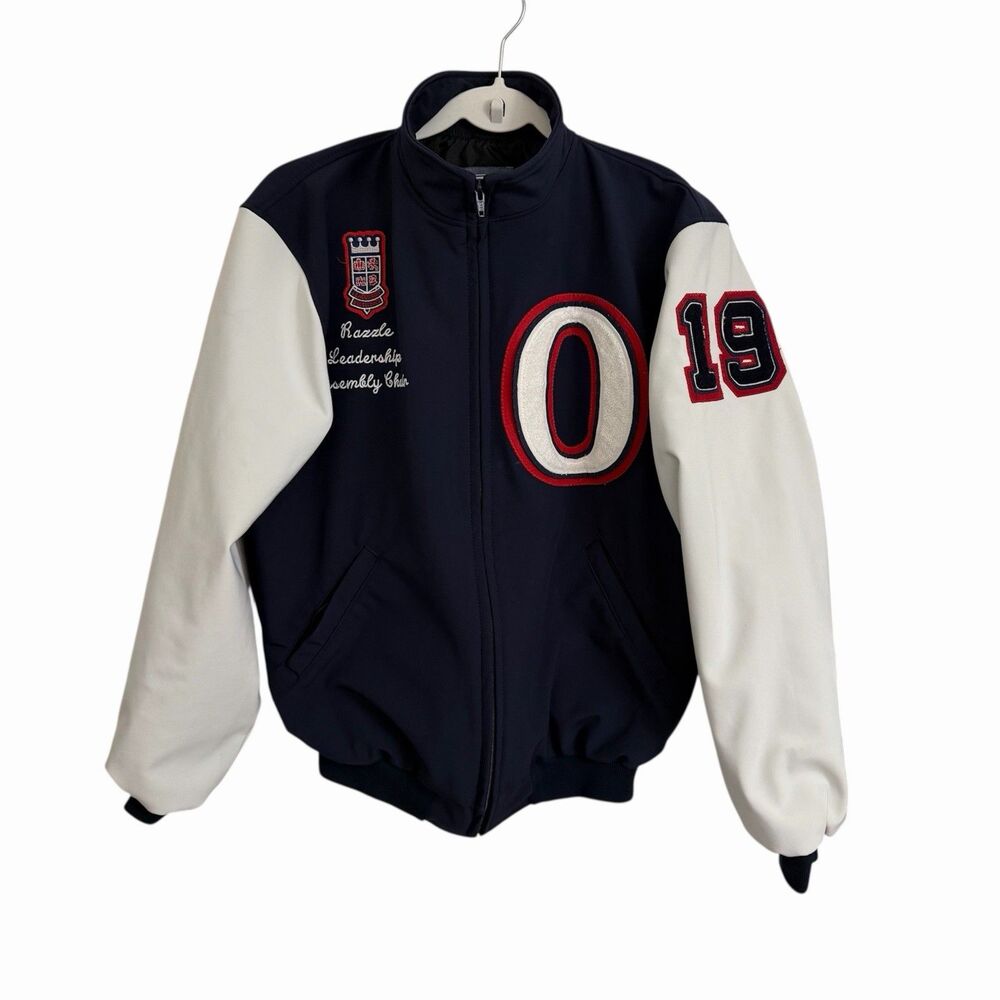 Neff Varsity Jacket Mens Medium Blue White Royals Bomber Letterman Patch Tech